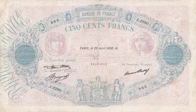 France 500 Francs - Rose et Bleu - 23-04-1936 - S�rie J.2260 - F.30.37