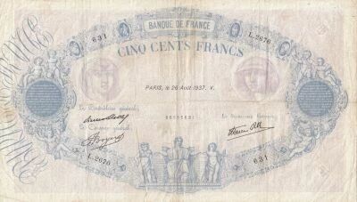 France 500 Francs - Rose et Bleu - 26-08-1937 - S�rie L.2676