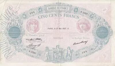 France 500 Francs - Rose et Bleu - 27-05-1937 - S�rie A.2597 - F.30.38