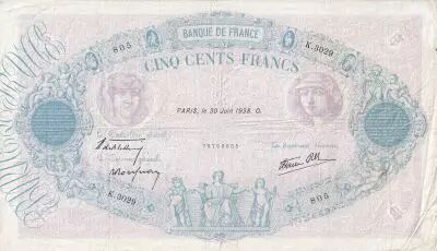 France 500 Francs - Rose et Bleu - 30-06-1938 - S�rie K.3029  - F.31.17