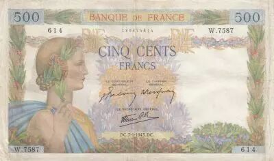France 500 francs - The peace - 07-01-1943 - Serial W.7587