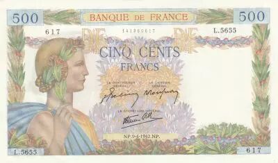 France 500 Francs - The Peace - 09-04-1942 - Serial L.5655
