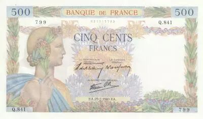 France 500 Francs - The Peace - 25-07-1940 - Serial Q.841