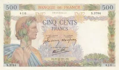 France 500 Francs - The Peace - 30-10-1941 - Serial S.3784
