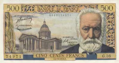 France 500 Francs - Victor Hugo - 02-09-1954 - Serial G.36