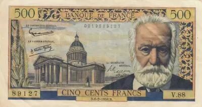 France 500 Francs - Victor Hugo - 06-02-1958 - Serial V.88