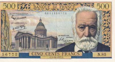 France 500 Francs - Victor Hugo 1957 - S�rie N.85