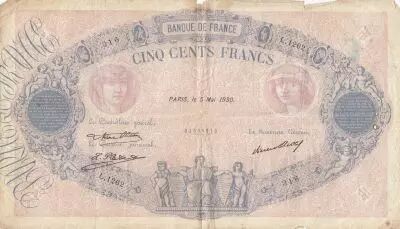 France 500 Francs Blue and Pink - 05-05-1930 - Serial L.1262