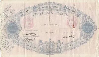 France 500 Francs Blue and Pink - 14-05-1936- Serial C.2274