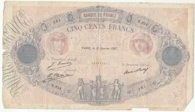 France 500 Francs Blue and Pink - 18-02-1927 - Serial N.954