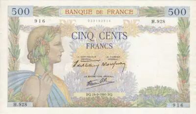 France 500 Francs La Paix - 26-09-1940 S�rie H.928