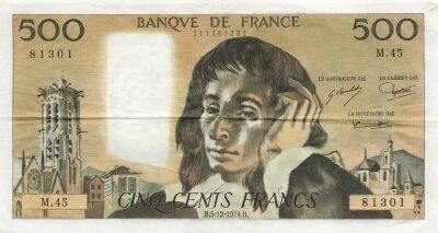 France 500 Francs Pascal - 05-12-1974 - S�rie M.45