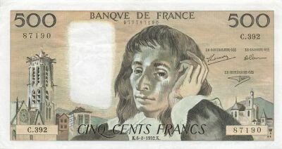 France 500 Francs Pascal - 06-08-1992 - S�rie C.392