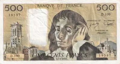 France 500 Francs Pascal - 07-06-1979 - S�rie D.100