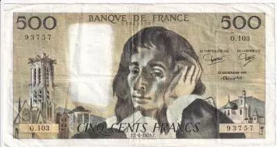 France 500 Francs Pascal - 07-06-1979 - S�rie O.103 - TTB - F.71.20