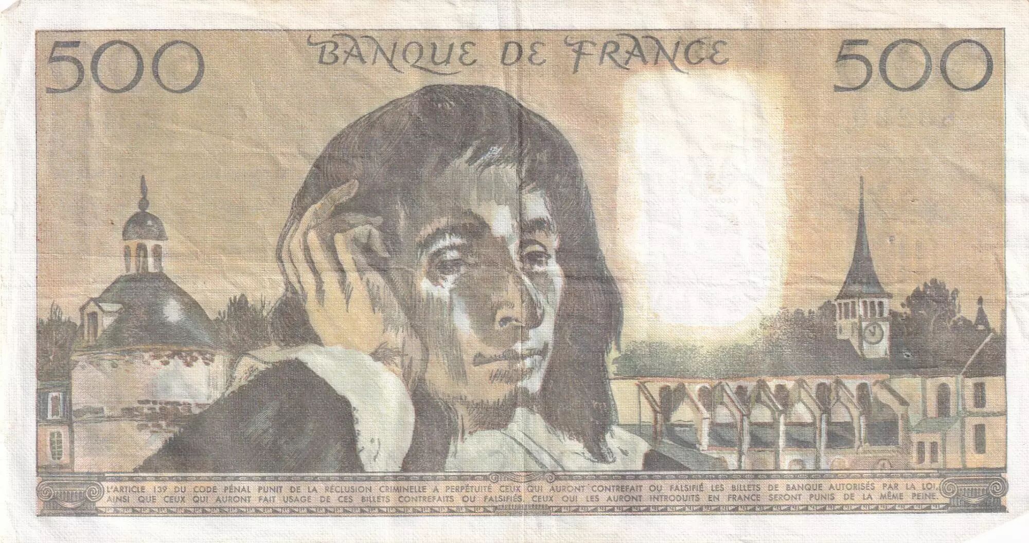 Banknote France 500 Francs Pascal - St Jacques Tower - 06-02-1986 ...