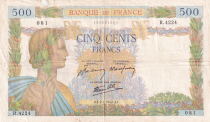 France 500 Francs Pax with wreath - 02-01-1942 Serial R.4224