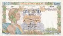 France 500 Francs Pax with wreath - 19-12-1940 Serial T.1705