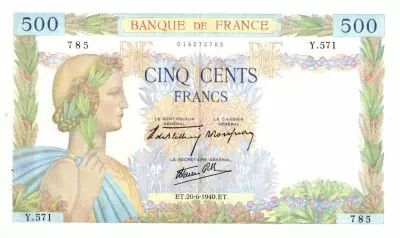 France 500 Francs Pax with wreath - 1940-06-20 -  Y.571
