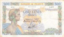 France 500 Francs Pax with wreath - 25-07-1940 Serial O.877 - VF
