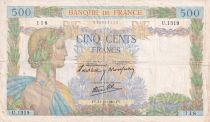 France 500 Francs Pax with wreath - 31-10-1940 - Serial U.1319