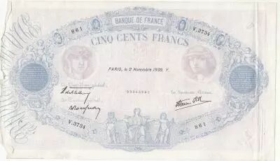 France 500 Francs Rose et Bleu - 02-11-1939 S�rie V.3734