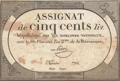 France 500 Livres - 20 Pluviose An II (8.2.1794) - F+ - Sign. Poir�