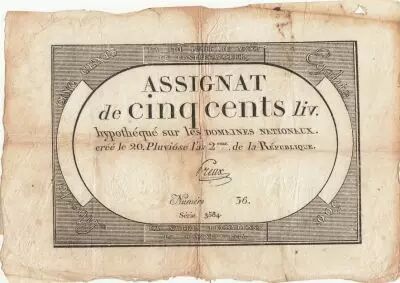 France 500 Livres - 20 Pluviose An II (8.2.1794) - F+ - Sign. Preux