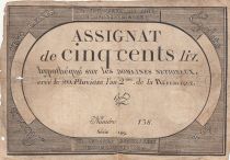 France 500 Livres - 20 Pluviose An II (8.2.1794) - TB - Sign. Bol