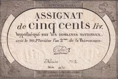 France 500 Livres - 20 Pluviose An II (8.2.1794) - VF - Sign. Busier