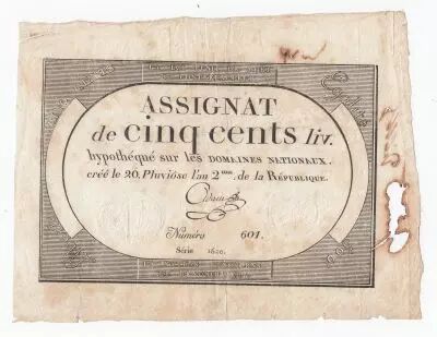 France 500 Livres 20 Pluviose An II (8.2.1794) - Sign. Adam