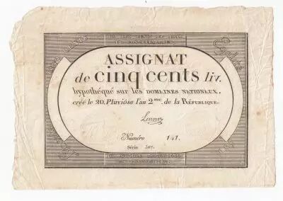France 500 Livres 20 Pluviose An II (8.2.1794) - Sign. Lenoir