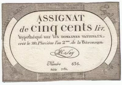 France 500 Livres 20 Pluviose An II (8.2.1794) - Sign. Say