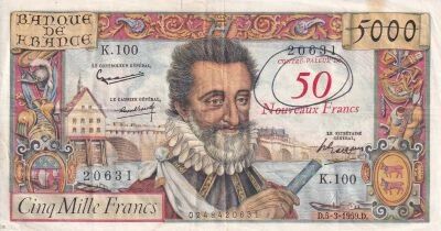 France 5000 Francs / 50 Nouveaux Francs -  Henri IV 1959 - S�rie K.100