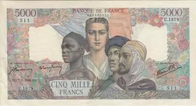 France 5000 Francs - French Empire - 07-02-1946 - Serial U.1879