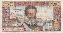 France 5000 Francs - Henri IV - 06-03-1958 - Serial S.56 - F to VF - P.135