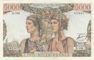 France 5000 Francs - Sea and Countryside - 02-10-1952 - Serial D.108