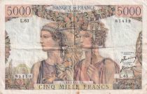 France 5000 Francs - Sea and Countryside - 05-04-1951 - Serial L.63 - VF - P.131b