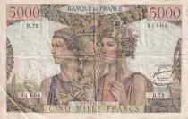 France 5000 Francs - Sea and Countryside - 16-08-1951 - Serial D.72 - F to VF - P.131c