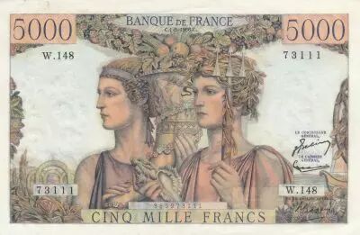 France 5000 Francs - Sea and Countryside- 01-03-1956 - Serial W.148