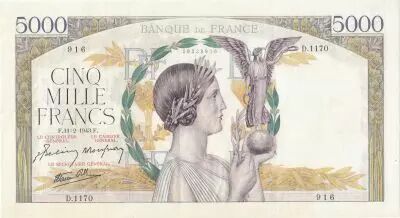 France 5000 Francs - Victory - 11-02-1943 - Serial D.1170