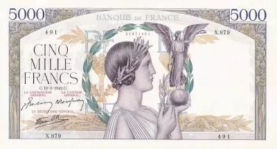France 5000 Francs - Victory - 19-03-1942 - Serial X.879