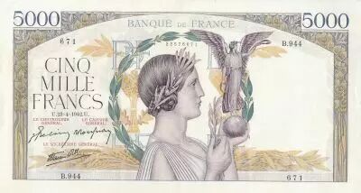 France 5000 Francs - Victory - 23-04-1942 - Serial B.944