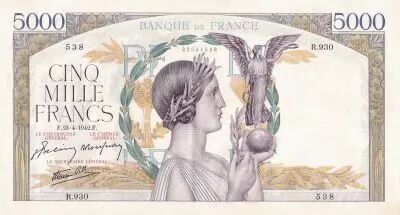 France 5000 Francs - Victory - 23-04-1942 - Serial R.930