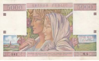 France 5000 Francs - Young Farm couple - Treasury - 1955 - Serial Y.5