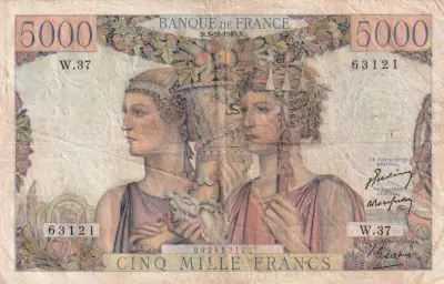 France 5000 Francs Sea and Countryside - 03-11-1949 - Serial W.37 - F.48.02