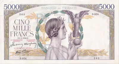 France 5000 Francs Victoire - 10-12-1942 S�rie D.924