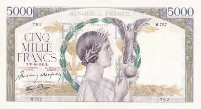 France 5000 Francs Victory -  30-10-1941 - Serial M.727