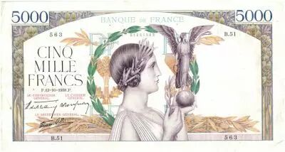 France 5000 Francs Victory - 1938-10-13 Scarce