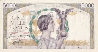 France 5000 Francs Victory - 23-03-1944 - Serial J.1257